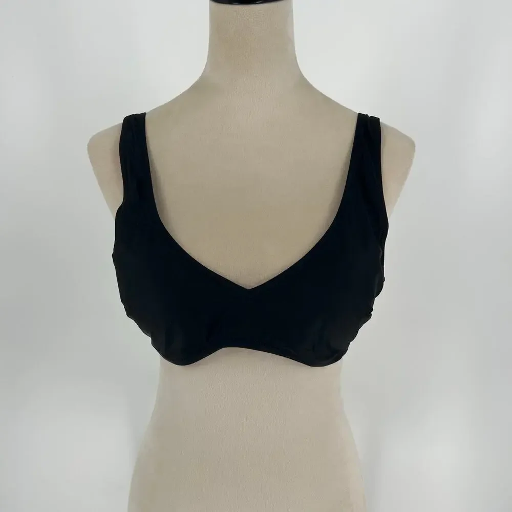 NWT Aerie Voop Plunge Bikini Top Women's True Black Beach Swim Surf Size XL - Picture 3 of 5